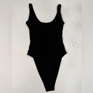Zara Black Ribbed Deep Neck Bodysuit M